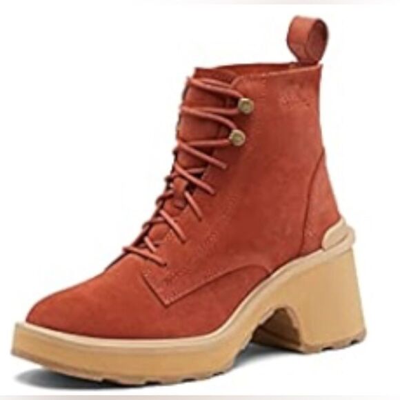 Sorel Hi Line waterproof lace up platform combat boot in orange 8 - Picture 12 of 13